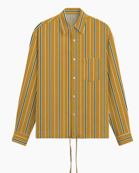 Men Mustard Yellow & Green Draw Cord Hem Striped Casual Shirt