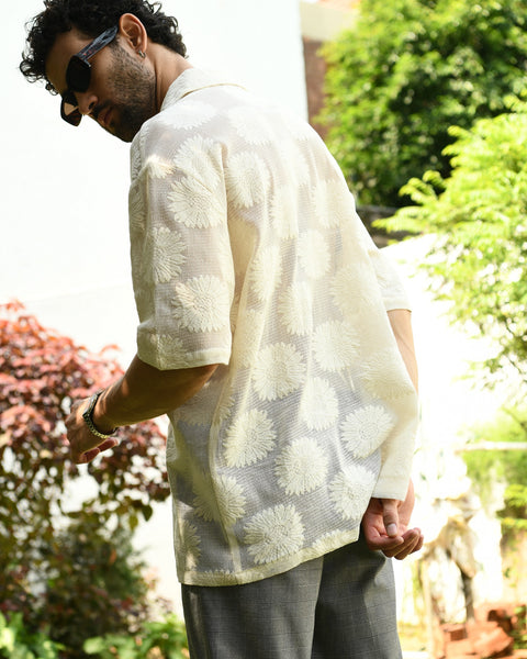 LO/OC by Saienz Semi-Sheer Lace Embroidered Floral Shirt