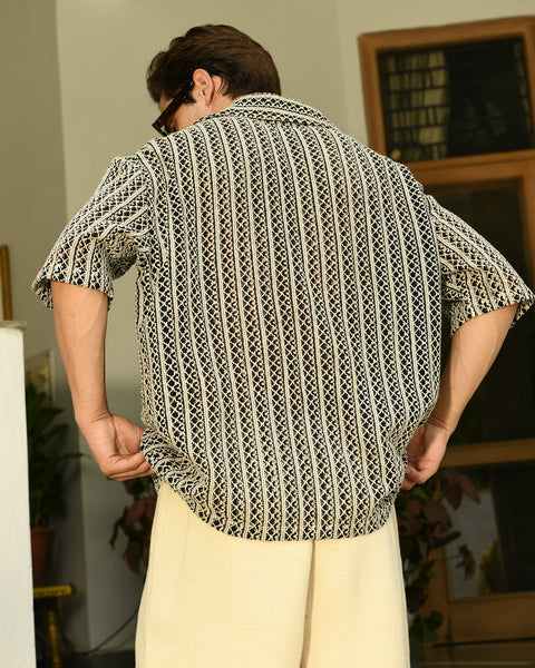 LO/OC by Saienz Charcoal Colour Crochet Shirt For Mens