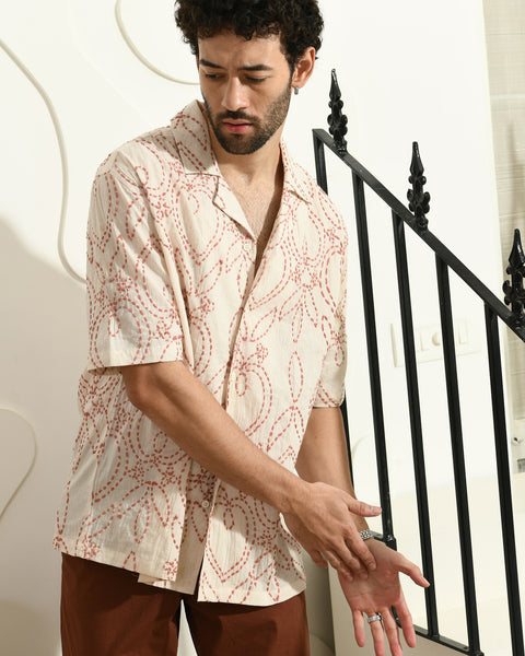 LO/OC by Saienz Beige Embroidered Jacquard Shirt