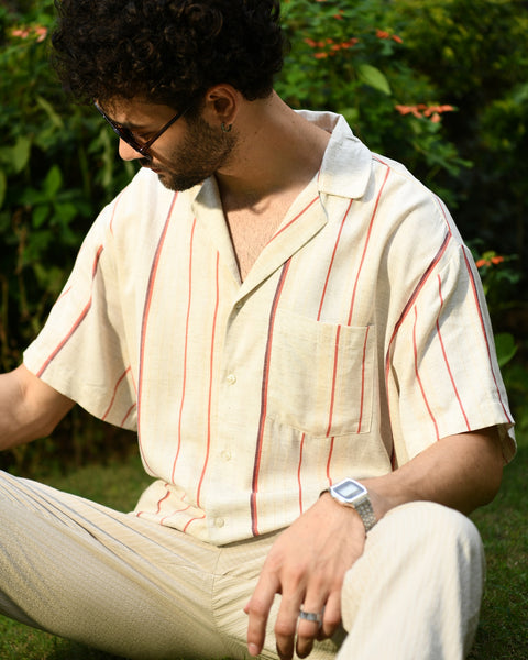 LO/OC by Saienz Cotton Linen Jacquard Stripe Shirt