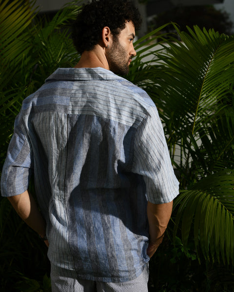 LO/OC by Saienz Y/D Linen Multi Stripe Two-Tone Shirt
