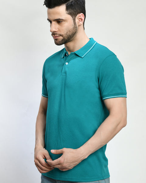 Sea Green Color Solid Polo T-shirt For Men's