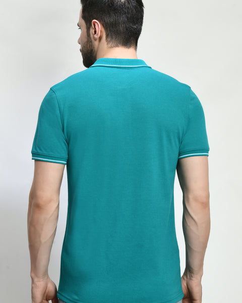 Sea Green Color Solid Polo T-shirt For Men's