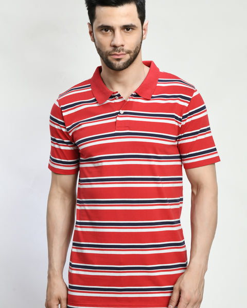 Multi Striped Printed Polo T-shirt For Men's