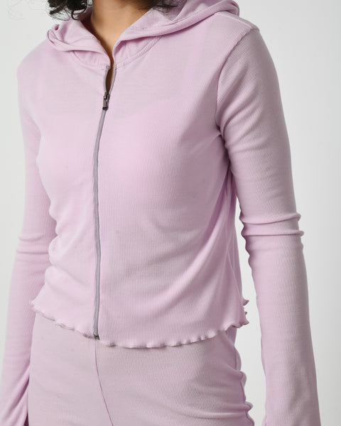 Lilac Rib-Knit Hoodie and Flared Pant Set