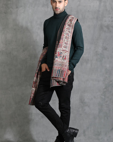 Handwoven Pashmina Wool Barat Design Unisex Stole