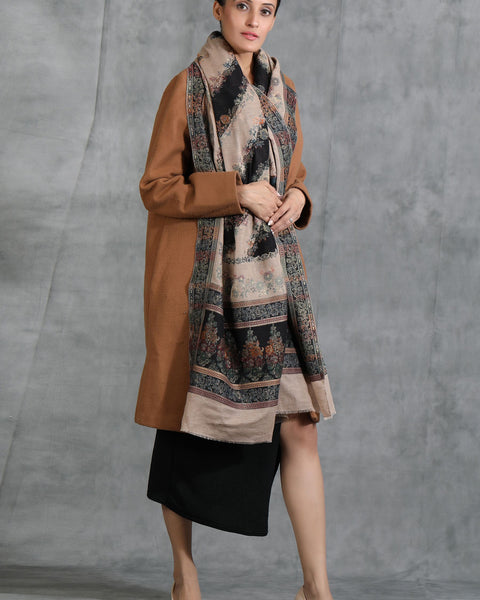 Unisex Handwoven Cashmere Fine Wool Contrast Zari Stole