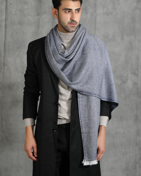 Grey Printed Unisex Handwoven Cashmere Fine Wool Stole