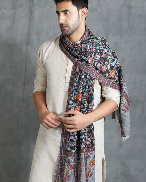 Unisex Handwoven Pashmina Wool Kalamkari Design Stole