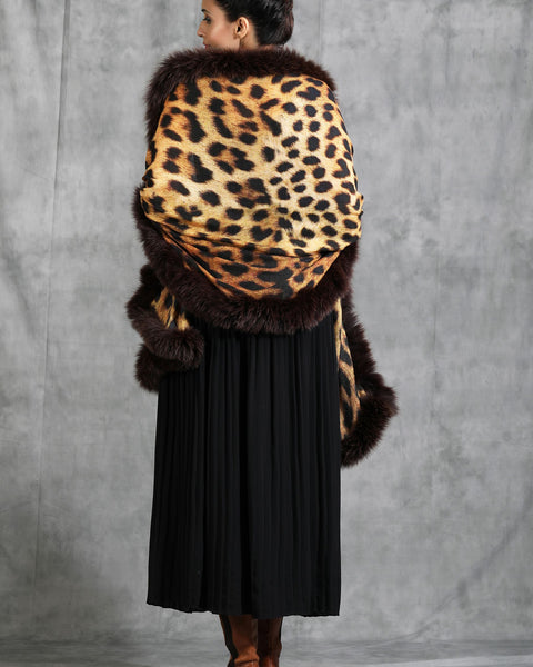 Brown With Yellow Handwoven Cashmere Fine Wool Digital Animal Print With High Quality Fur