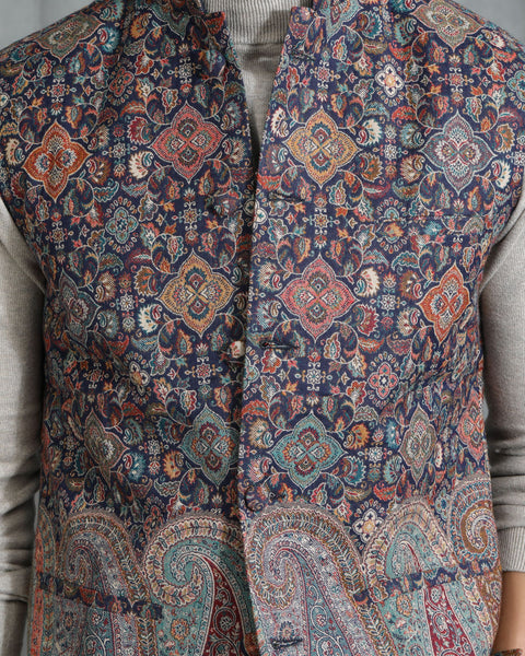 Handwoven Pashmina Vintage Kani  Waist Coat With Paisley Design