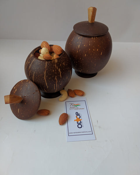 Brown coconut shell container with lid