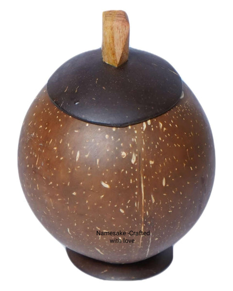 Brown coconut shell container with lid