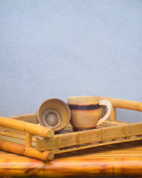 BAMBOO TRAY WITH SET OF 2 TEA CUP