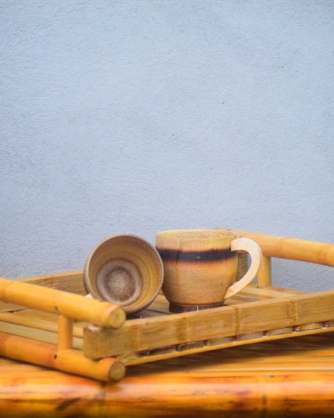 BAMBOO TRAY WITH SET OF 2 TEA CUP