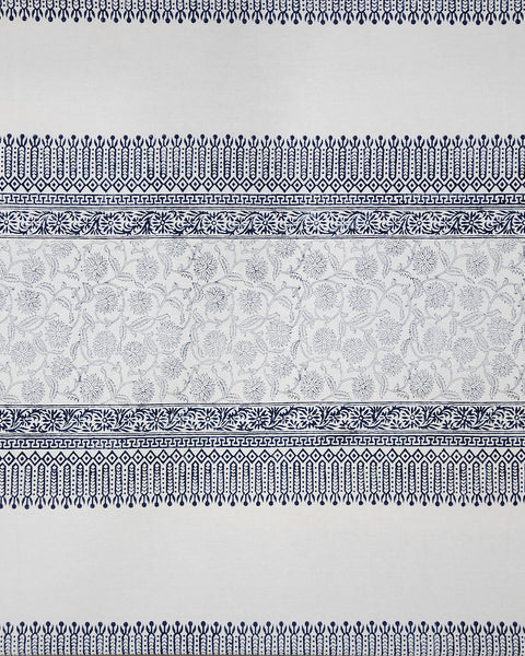 White & Indigo Placement Hand Block Printed Cotton 6 seater Table Cloth