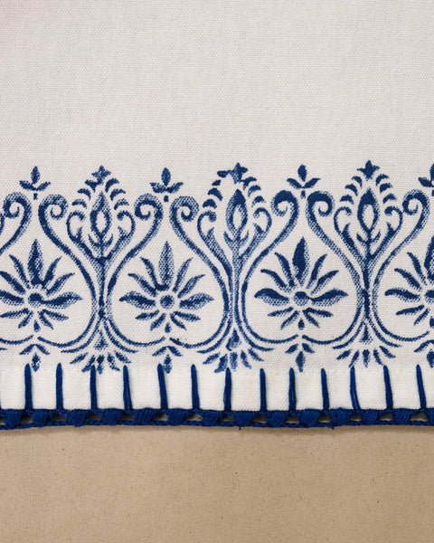 Set of 6 pcs Off White & Indigo Cotton Block Printed with Crochet Hand Embroidery Table Napkin (14.5" x 14.5")