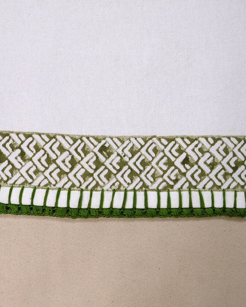 Set of 6 pcs Off White & Olive Cotton Block Printed with Crochet Hand Embroidery Table Napkin (14.5" x 14.5")