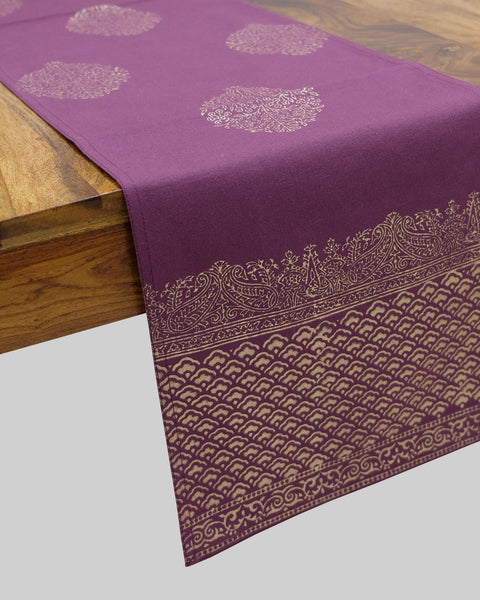6 Seater Maroon and Golden Hand Block Printed Runner (13 x 70 inches)