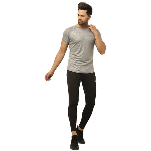 Men's Gym Slim Fit Half Sleeves Emboss Print T-Shirt - Color Grey