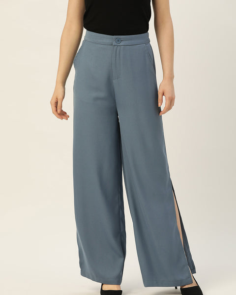Rue Collection Women Blue Relaxed Loose Fit High-Rise Trousers