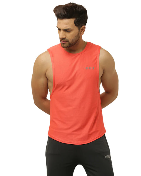 Men's gym Wear Drop Arm Tank - Carrot red color