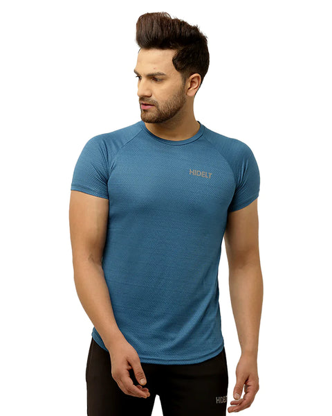 Men's Gym Slim Fit Half Sleeves Printed T-Shirt - Color Perennial Blue