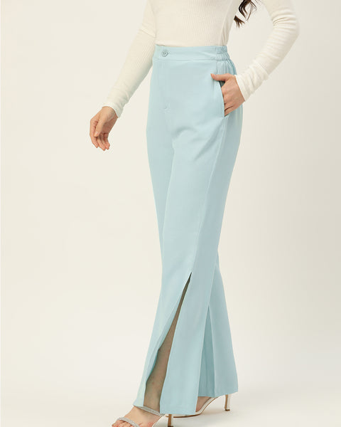 Rue Women Turquoise Blue Relaxed Loose Fit High-Rise Trousers