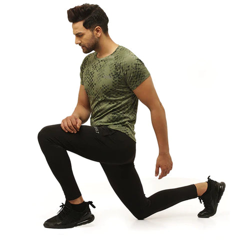 Men's Gym Slim Fit Half Sleeves Printed T-Shirt - Color Green