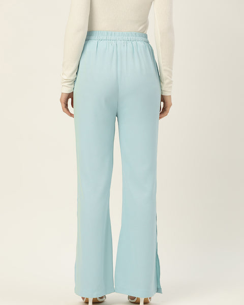 Rue Women Turquoise Blue Relaxed Loose Fit High-Rise Trousers