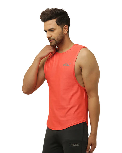 Men's gym Wear Drop Arm Tank - Carrot red color