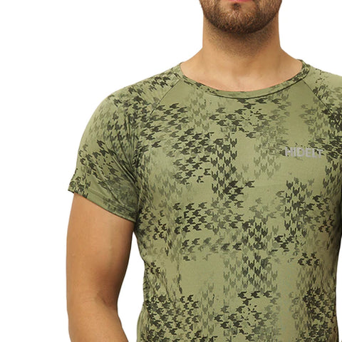 Men's Gym Slim Fit Half Sleeves Printed T-Shirt - Color Green