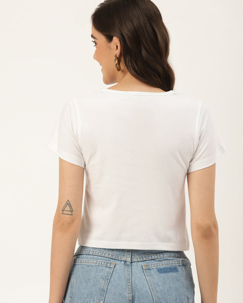 Women White Graphic Print Fitted Crop Top