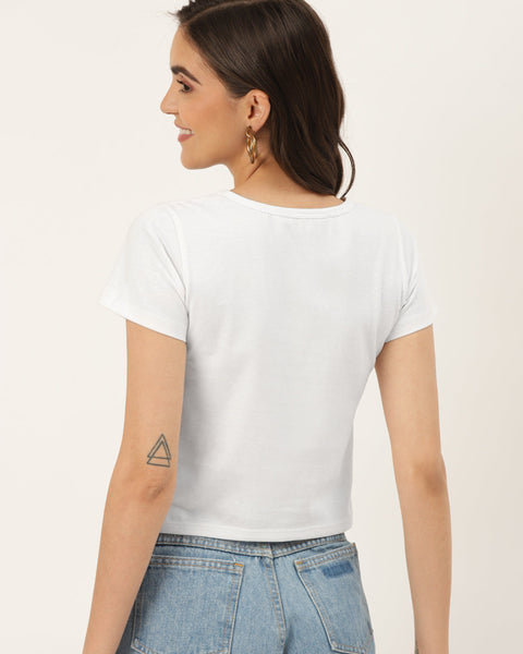 Women White Fitted Crop Top