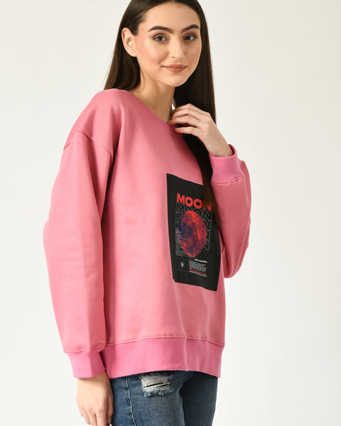 Graphic Digital Printed Sweatshirt - Pink Moon