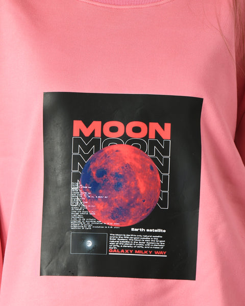 Graphic Digital Printed Sweatshirt - Pink Moon