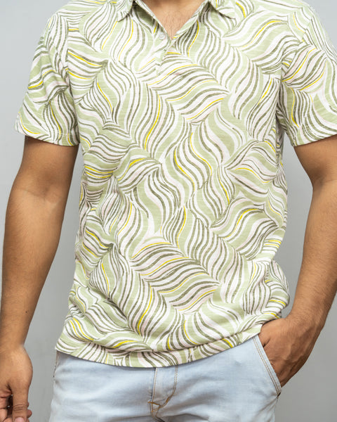 Men's Knitted Printed Polo T-shirt