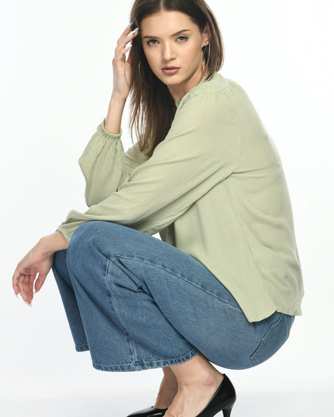 Pale Olive Viscose Button Down Top