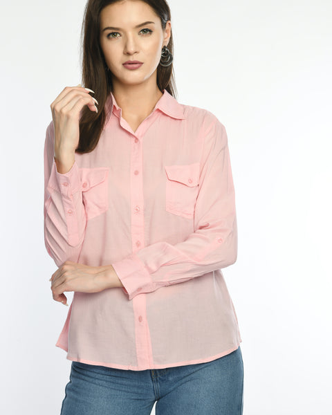 Solid Full Sleeves Light Pink Shirt
