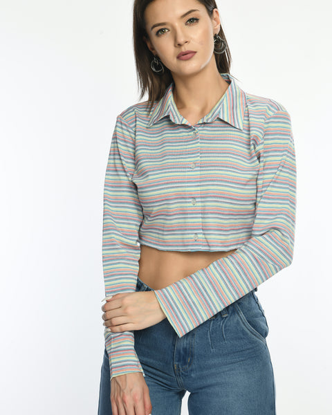 Cropped Pique Striper Shirt