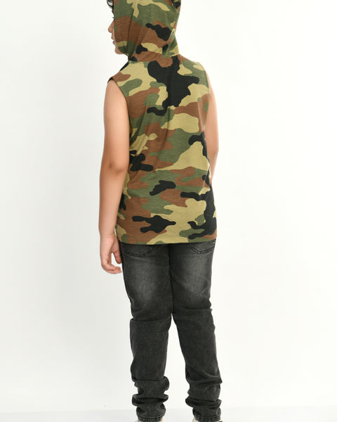 Camouflage Print Hooded Boys Vest Half-Sleeve T-shirt