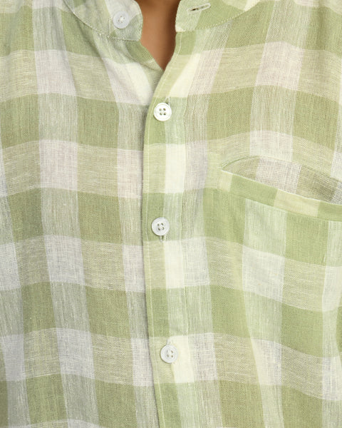 Full Sleeve Mandarin Collar Linen Shirt