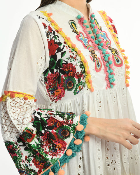 White Boho Embroidered Cutwork Dress