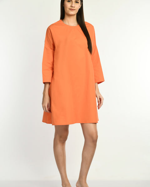 Cotton Oversized Solid Poplin Dress With Side Pockets