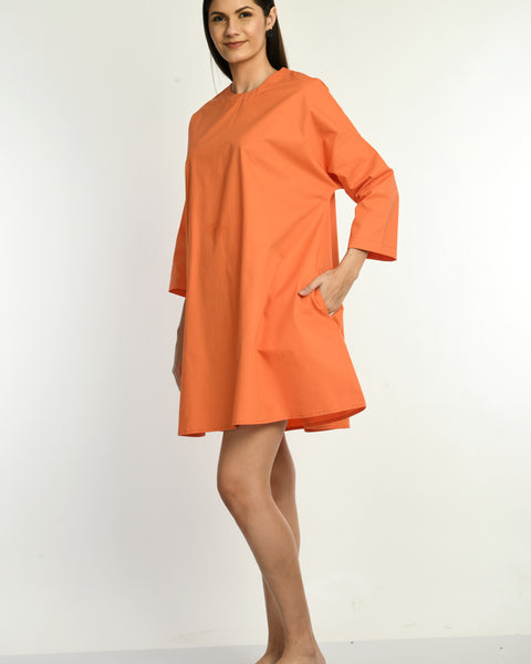 Cotton Oversized Solid Poplin Dress With Side Pockets