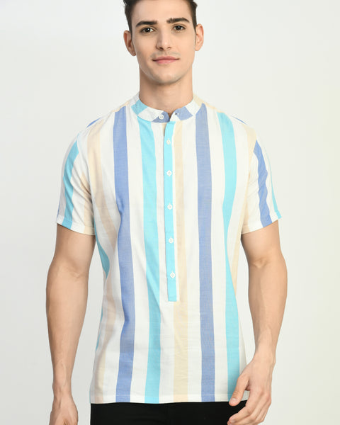 Men's Striped 3/4th Button Up Shirt