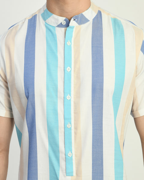 Men's Striped 3/4th Button Up Shirt