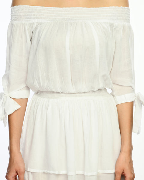 White Off Shoulder Tiered Dress