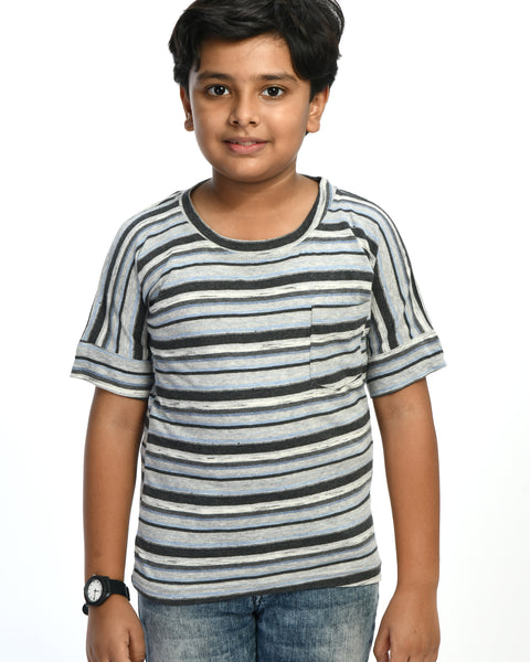 Boys Horizontal Striped T-shirt With Chest Pocket